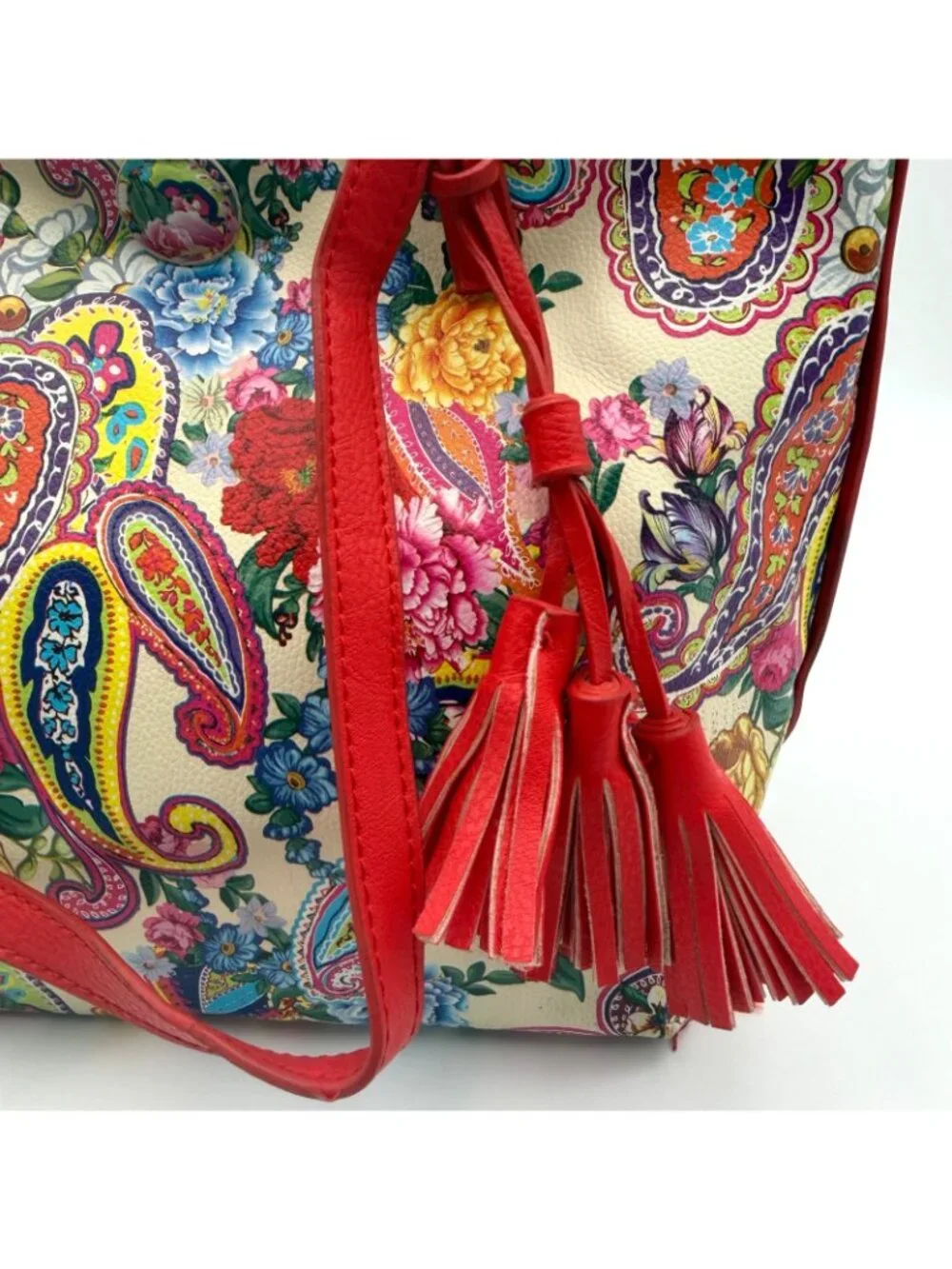 Floral Paisley Tote Bag Red Multicolor Tassel Shoulder Handbag Large Purse